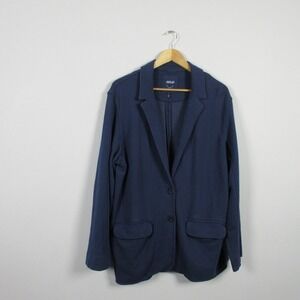 Aerie Knit Blazer Women L Blue Cotton Blend Pockets Casual Everyday Jacket 672